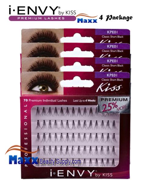 4 Package - Kiss i Envy Individual Eyelashes - KPE01 - Classic Flare Short Black